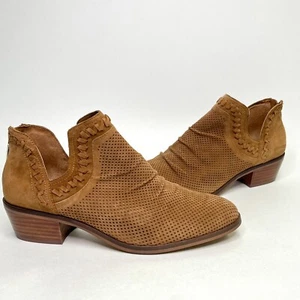 Vince Camuto Palmina Brown Perforated Suede Ankle Booties Women's Size 8.5 - Picture 1 of 16