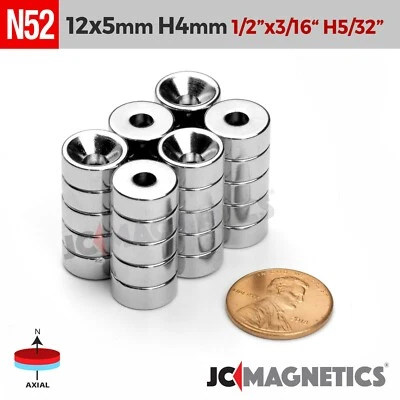 JC-MAGNETICS 12mm x 5mm Hole 4mm N52 Strong Countersunk Ring Rare Earth Magnet