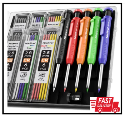 Nicpro 5 Pack Carpenter Pencil with Sharpener, Mechanical Pencils Set with 41 Re - Image 1 of 2