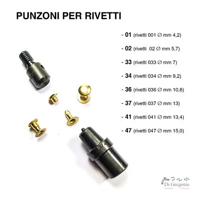 Punzone per rivetti ribattini m.01-02-33-34-36-37-47 testa+base matrice ricambio - Immagine 1 di 2