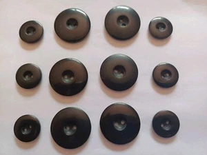 6 x 23mm 6 x 15mm Black Polished 2 Hole Resin Double Breasted Suit Buttons Set - Picture 1 of 2