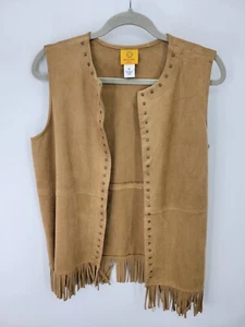 Ruby Road Vest Womens Petite Small Brown Faux Suede Fringe Open Front Western - Picture 1 of 8