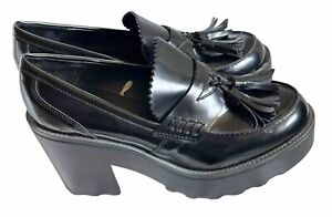 Mossimo Penny Loafers Y2K Chunky Platform Tassel Dress Block Heel Size 8.5 Black