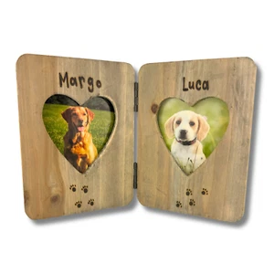 Perro/Gato | Cachorro Gatito Mascota | Marco de Fotos Doble Personalizado en Forma de Corazón Doble - Imagen 1 de 8