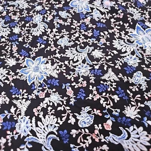 1 2/3 Yd Tudor Floral Knit Fabric Jersey Blue Stylized Pre Cut - Picture 1 of 2