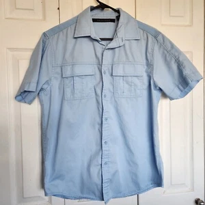 Sean John Shirt Mens Medium Light Blue Short Sleeve Button Down Men's Epaulettes - Picture 1 of 14