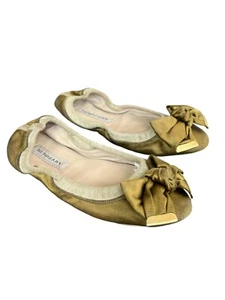Burberry Ballerina Flats Green Gold Suade Made In Italy Size 35-36 US 5 - Picture 1 of 7