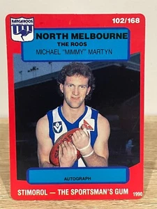 1990 STIMOROL NORTH MELBOURNE KANGAROOS AFL CARD MICHAEL MIMMY MARTYN #102/168. - Picture 1 of 2
