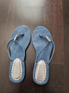 Schöne Sensini Zehentrenner 38 Jeansblau mit Strasssteinen - Bild 1 von 6