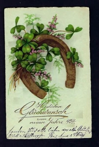 Early 1900's St Patrick's Day Postcard Golden Horseshoe, 4 Leaf Clovers - Picture 1 of 2