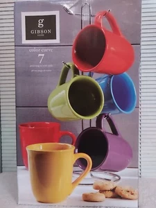 NWT GIBSON HOME COLOR CURVE 7 PIECE MUG☕️SET WITH CADDY - Picture 1 of 6