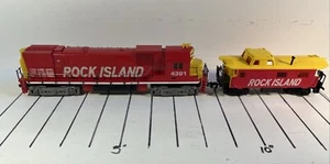 Vintage HO Rock Island Locomotive / Caboose Lot, Tyco #4301 Works  WITH ALL RAIL - Picture 1 of 11