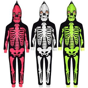 Kids Girls Boys Skeleton Print A2Z Onesie One Piece Halloween Costume 5-13 Years
