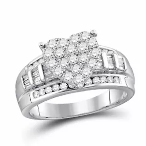 10kt White Gold Round Diamond Heart Bridal Wedding Engagement Ring 1/2 Ctw - Picture 1 of 1