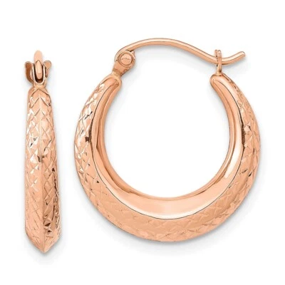 14K Rose Gold Textured Hollow Hoop Earrings 0.8g, L-18.79mm, W-17.5mm for Mom - Image 1 of 4
