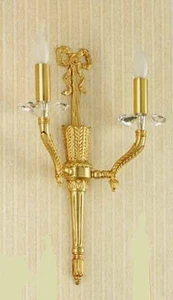 APPLIQUE LAMPADA DA PARETE IN OTTONE BAGNO ORO 2x40W CON CRISTALLI SOGGIORNO - Picture 1 of 1