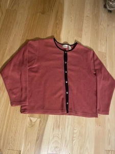 Vintage LL Bean Red Fleece Cardigan Sweater Large Button-Up Cottagecore 90s - Picture 1 of 6
