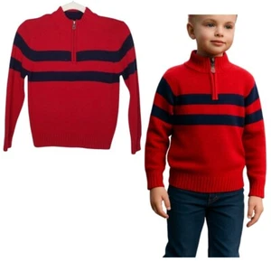 Cherokee Boy's Sweater Size Small 6/7 Red Navy Blue Stripe Pullover 1/4 Zip New - Picture 1 of 5