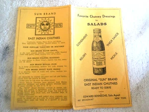 "Carpeta de recetas antigua "ENSALADAS MARCA SOL EAST INDIAN CHUTNEY" Benneche Agente Nueva York - Imagen 1 de 3