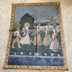 Antike Volkskunst Pichwai Gemälde auf Stoff 44x34 Milch Gopis & Krishna Indien - Bild 1 von 8