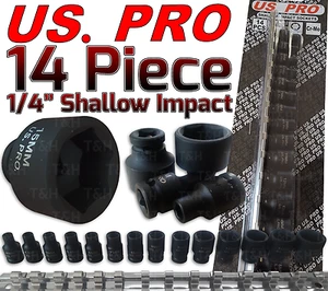 US PRO IMPACT Sockets Set 1/4" Dr Shallow Stubby Impact Sockets 4mm-15mm 6PT HEX - Picture 1 of 7