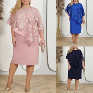 Women Lace Ruffle Half Sleeve Midi Dress Bodycon Evening Party Pencil Dress Plus - Picture 1 of 20