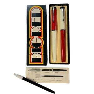 Vintage Parker Big Red Ballpoint Pen Soft Tip Set • Original Box Chrome Clip - Picture 1 of 13