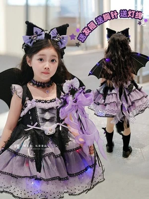 Lindo Vestido de Princesa Kuromi Niña Kawaii Niños Juegos con disfraces Halloween Vestido de Encaje Foto 1 de 4