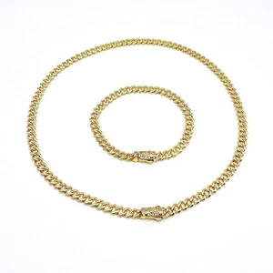 18k Lagenlook Echt Gold Filled Miami Cuben Monaco Set Halskette Armband Icedout  - Bild 1 von 5