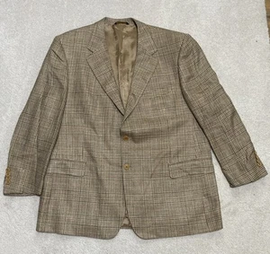 Brooks Brothers Tan Houndstooth Blazer Jacket 40/35/25 Silk Linen Wool Italy 48R - Picture 1 of 15