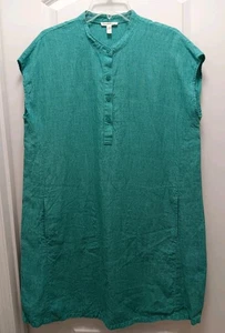 Eileen Fisher Gr. M Bio Leinen Leinen kastiges Etuikleid türkis grün - Bild 1 von 7