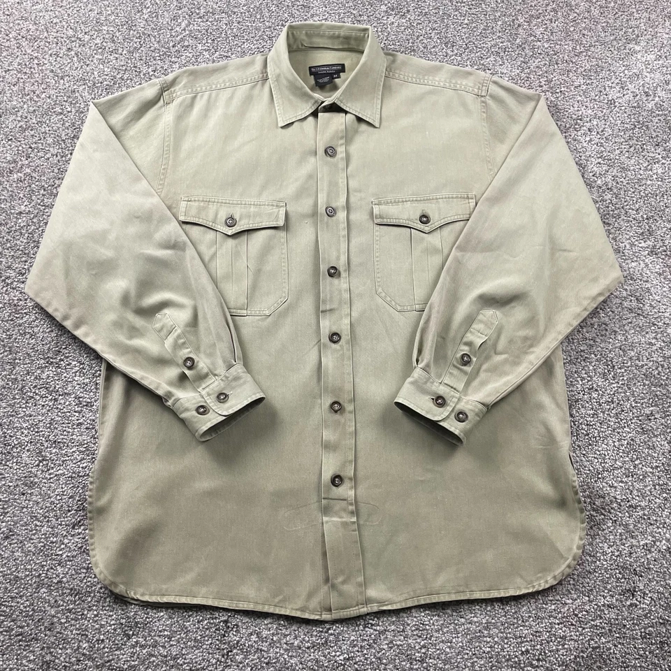 J Peterman Shirt Men Medium Beige Button Up Twill Safari Flap Pocket Outdoors - Image 1 of 4