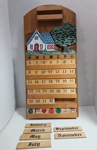 Vtg Hand Painted Wood Perpetual Calendar Cottage Cabincore Farmhouse SEASONS - Picture 1 of 8