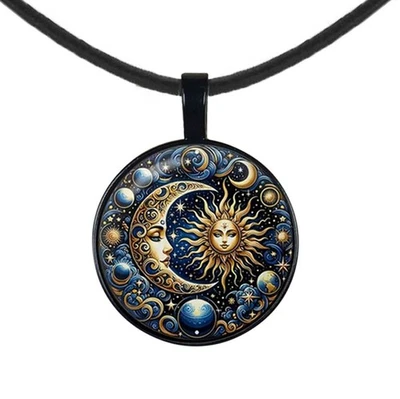 Intrincado Collar Holográfico Celestial Diosa del Sol y Luna Colgante Cuero Foto 1 de 4