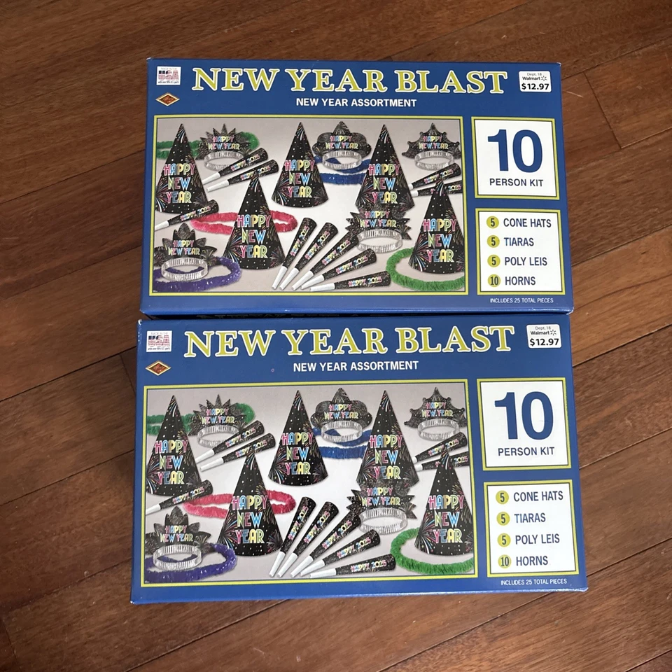 New Years Eve Day Party Supplies Decorations Kit Birthday Hat Lot X2 Tiara Horn - Image 1 of 4