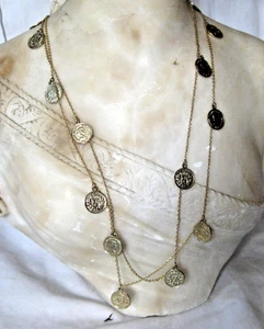 Goldfarbene Kette & Faux Münzen Halskette Paar 24 Zoll - Bild 1 von 7