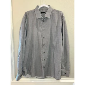 14th & Union Trim Fit Button Front Dress Shirt Geometric Print Grey/White XL - Picture 1 of 9