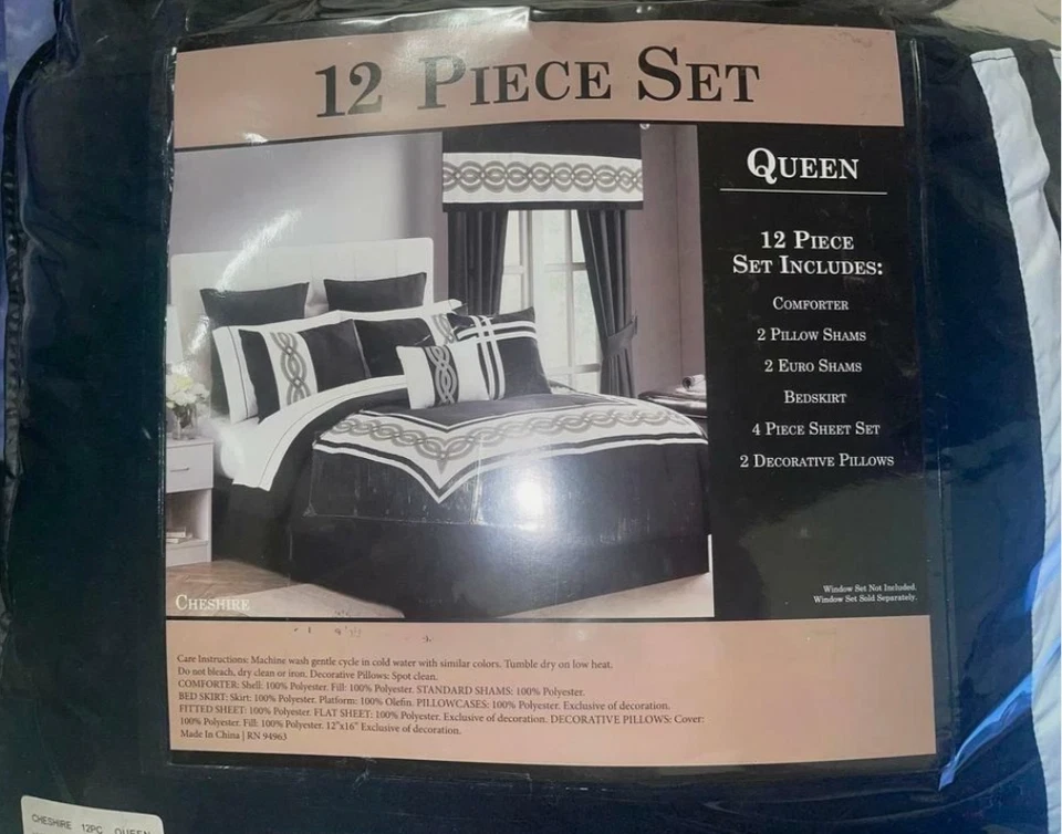 Juego de edredón de sábanas Queen blanco negro Hotel Collection de 12 piezas Foto 1 de 3