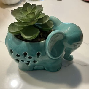 Elefant Büro oder Zuhause Schreibtisch Pflanzgefäß mit Kunstpflanze - Crazing - Look Farbe - Bild 1 von 6