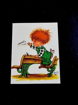 1 VTG Crestwick Charlot Byj Xmas Greeting Card Redhead Boy Flying Paper Plane - Image 1 of 3