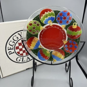 Peggy Karr Piatto Natalizio Ornamenti 11" Vetro Artistico Fuso Firmato NO Supporto - Foto 1 di 13
