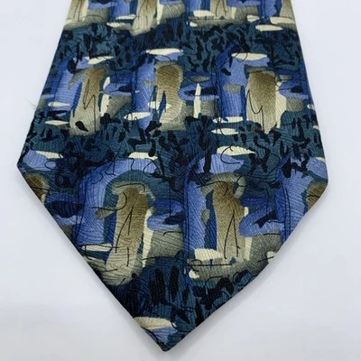 "De colección J. Garcia In The Park Corbata Colección Quince Azul Verde Abstracto Seda 58""X4""" Foto 1 de 4