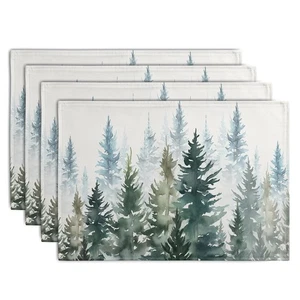 Aquarell Dunkelgrün Baum Tischsets 4er Set Rustikal Natur Wald Kiefer... - Bild 1 von 7
