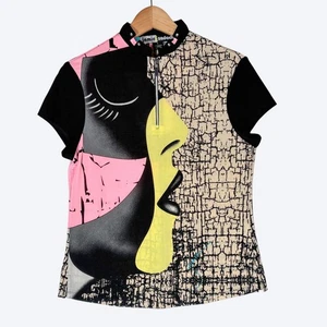 Jamie Sadock Short Sleeve Quarter Zip Golf Top Women's S 80s Vibes Face Tennis - Picture 1 of 8