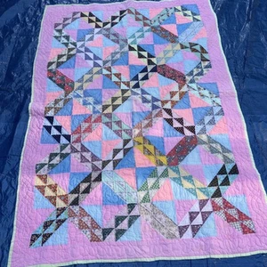 Hand Stitched Quilt Colorful 60s 70s Vintage Twin - 53” X 77” Cutter/craft - Picture 1 of 15