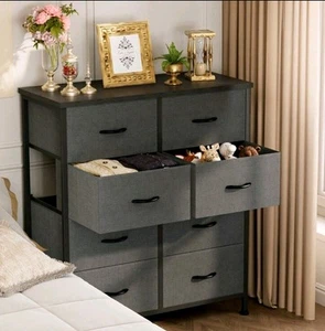 Storage Dresser 8 Drawers Fabric Organizer Bedroom Sturdy Steel Frame Wooden Top - Picture 1 of 12