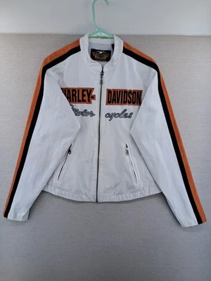 Harley Davidson Jacket Women’s Large Cream/Orange/Black Nylon Motorcycle Racer - Image 1 of 4