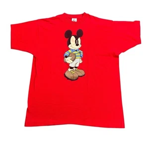 Vintage 90s Disney Mickey Mouse T-Shirt Men’s XL Red Football Rugby Graphic USA - Picture 1 of 8