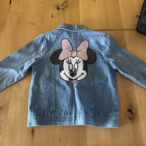 Disney Minnie Mouse Patch Sequin Denim Jean Jacket Girls Size 5/6 - Picture 1 of 4