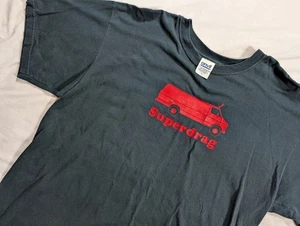 Vintage 90's Superdrag Van Racing Black Red Anivil Pre-Shrunk Tag T-Shirt Large - Picture 1 of 8